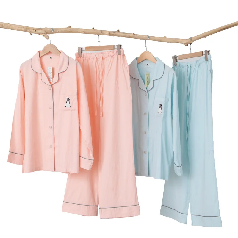 

21 Новая женская пижама из искусственного хлопка на весну и лето, стильная тонкая пижама с длинным рукавом и вышивкой в виде собаки фадоу, дом...