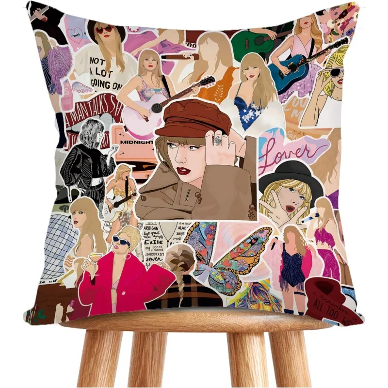 

Taylor Merch Throw Pillow Covers ERAS Tour Pillowcase for Fans Music Lover Swifties Pillowcase Cushion Cover for Couch Sofa Bed
