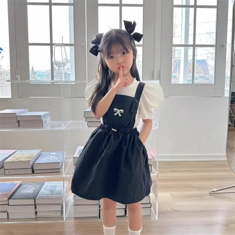 Платье Для Девочек В Корейском Стиле С Милым Принтом И Бантом. Летнее Длиной До