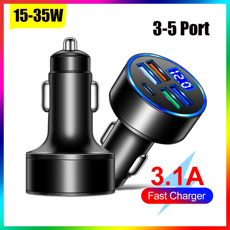 

3-5 Port Fast Charging Car USB Charger For Xiaomi redmi note 10 pro Quick Charge Mobile Phone Charge in Car with Voltage Detecti