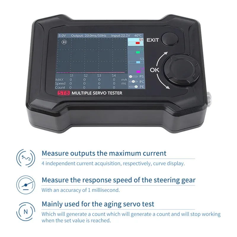 Фото Специальный тестер сервопривода ToolkitRC ST8 ШИМ PPM SBUS/8-канальный выход/5В-28В №1