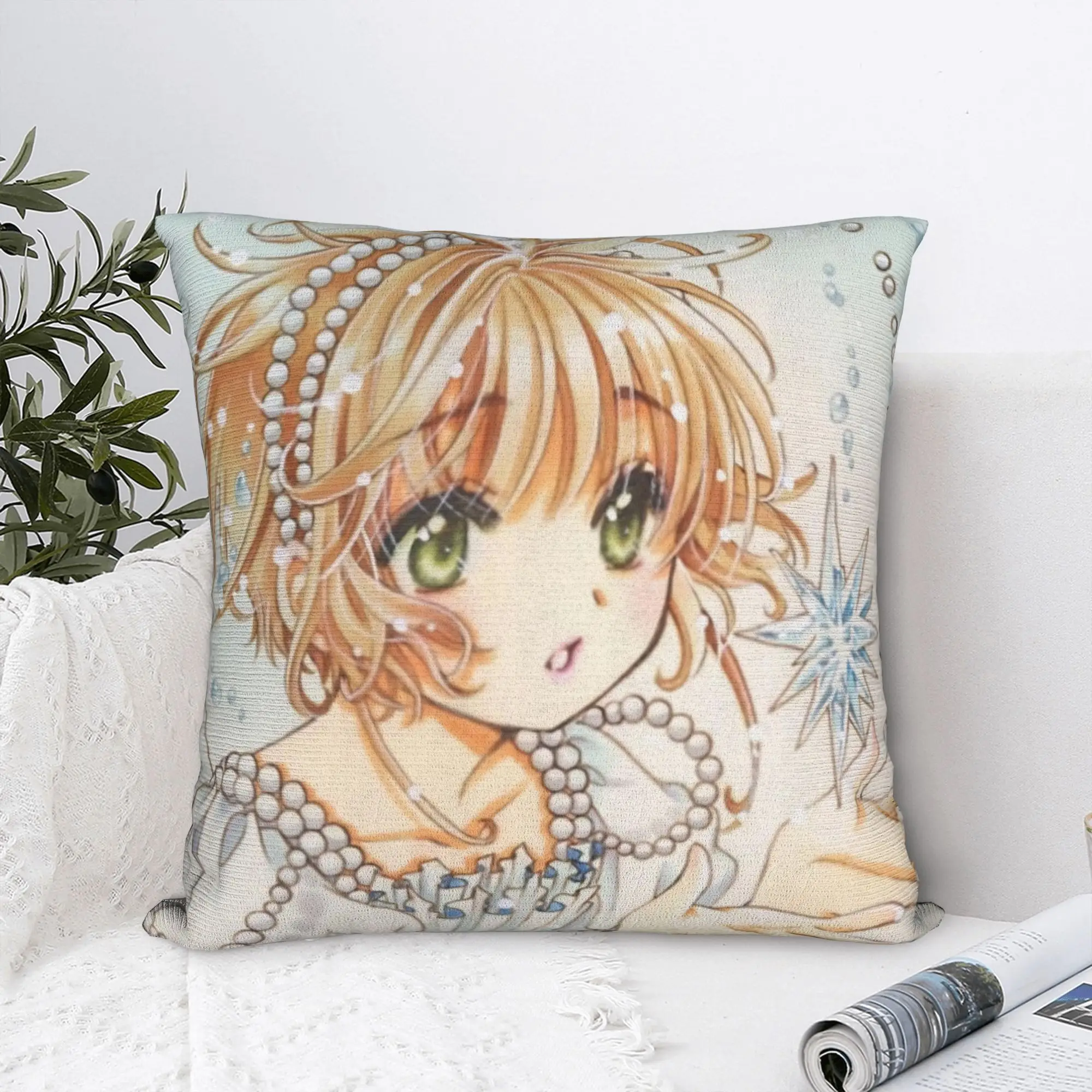 Фото Квадратная наволочка Cardcaptor Sakura, чехол для подушки с изображением аниме-девушки, декоративная наволочка на молнии для автомобиля, 40*40 см №1