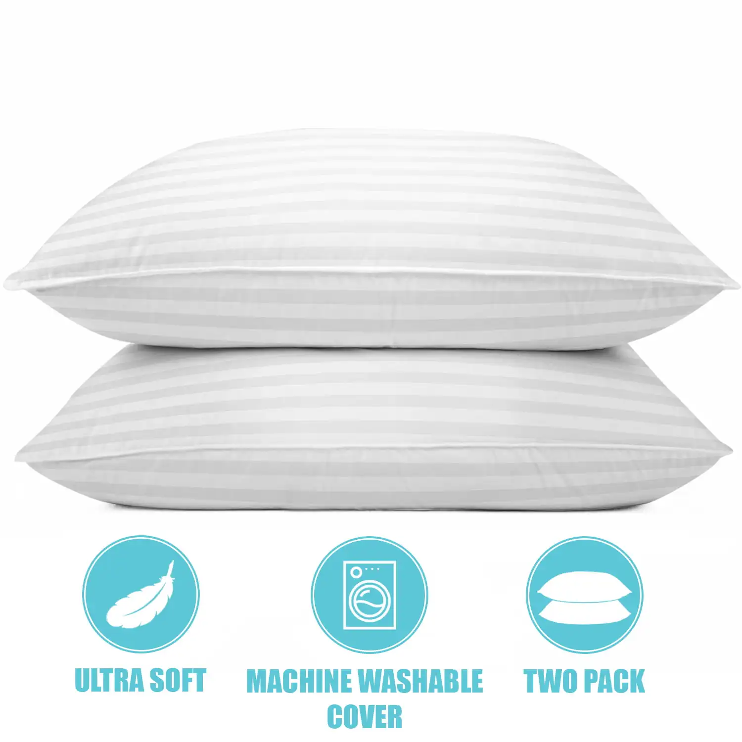 

Lux Decor Collection Luxury Hotel Pillows - Sleeping Pillows for Bed Cotton Stripes Queen Pillows Set of 2