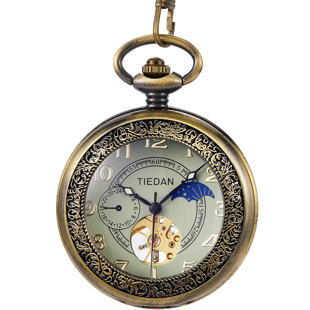 2022 Bronze Antique Mechanical Pocket Watch Hollowed Steampunk Case Pattern Carving Pendant Necklace reloj hombre Men Women