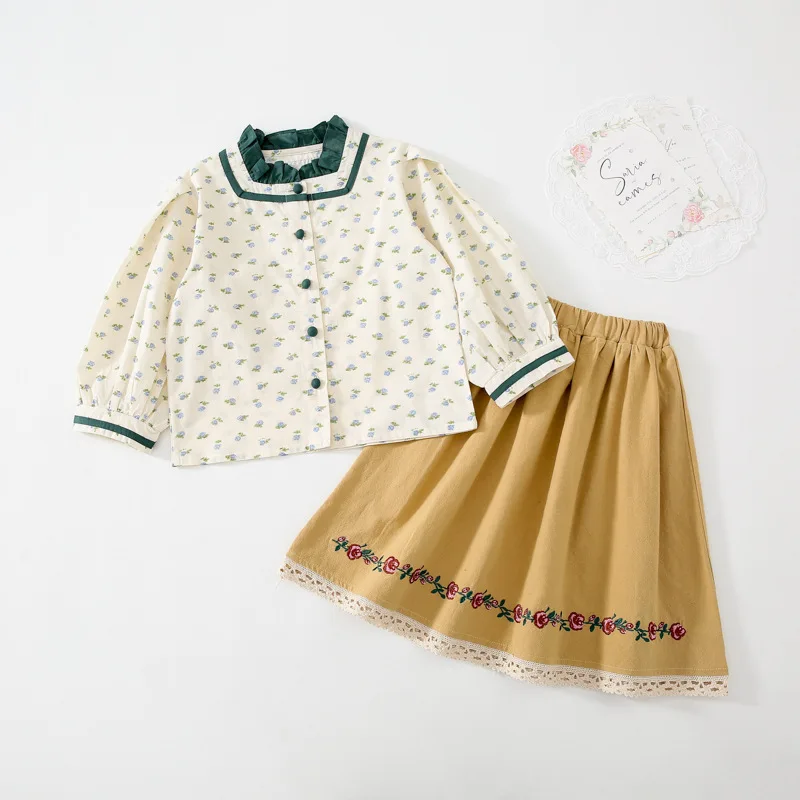 RiniLucia 2022 Spring Girls' Clothing Sets Floral Tops+ Lace Long Skirt 2Pcs Suit Princess Toddler Baby Kids Children Clothes