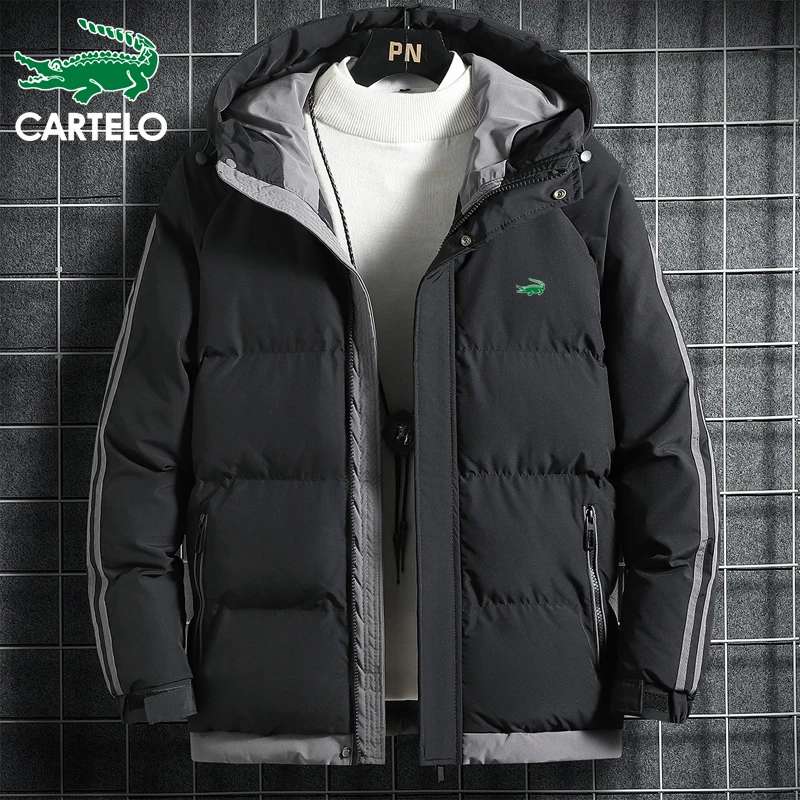 cartelo brand winter men's two-bar cotton clothing stand-up collar hooded jacket windproof warm thickening simple new cotton clo