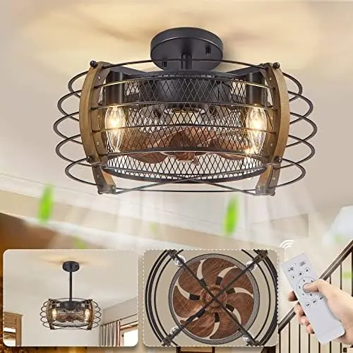 

Фермерский клетчатый вентилятор с подсветкой и пультом дистанционного управления, 17-дюймовый низкопрофильный лампа-вентилятор для спальни, деревенские потолочные вентиляторы для кухни, столовой (