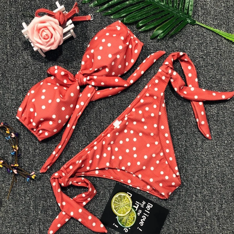 

2022 New Ladies Swimsuit Polka Dot Print Sexy Bikini Split Swimsuit Two-piece Set Swim Suit Beach Clothes for Women