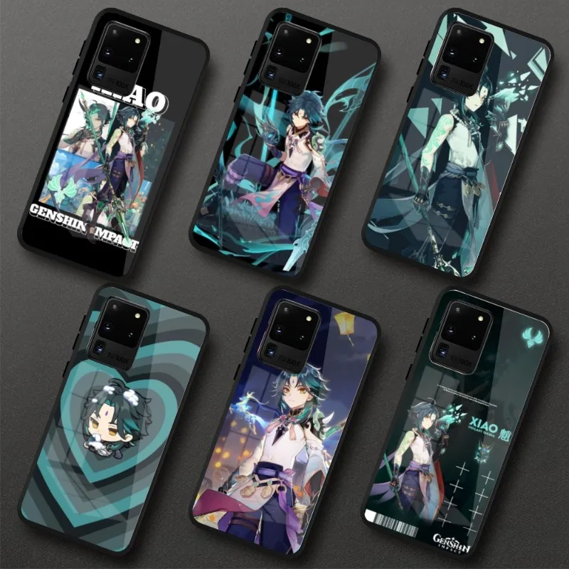 

Genshin Impact Xiao Cute Phone Case for Samung S23 S22 S21 Pro Ultra A13 A33 A53 NOTE 20 PC Glass Phone Cover Funda