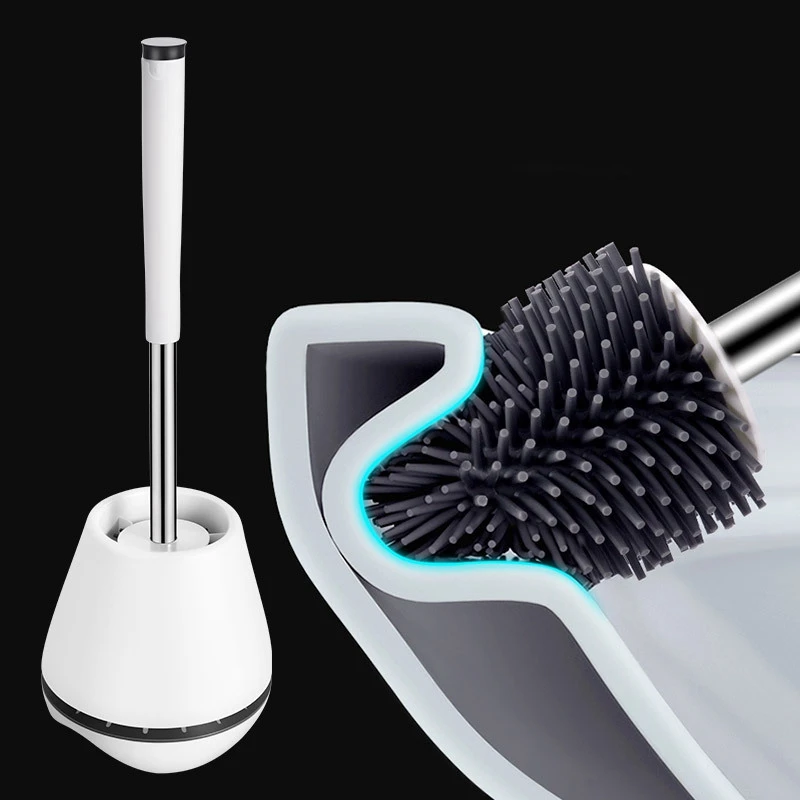 

Toilet Brush And Holder Set Silicone Bristles Bathroom Cleaning Bowl Brush Kit With Tweezers,And Handle