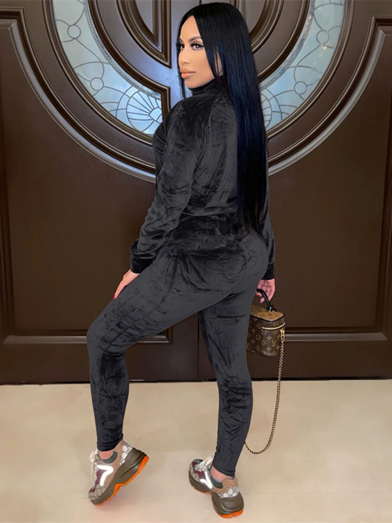 Женский спортивный костюм из двух предметов вельветовый на молнии длинные штаны