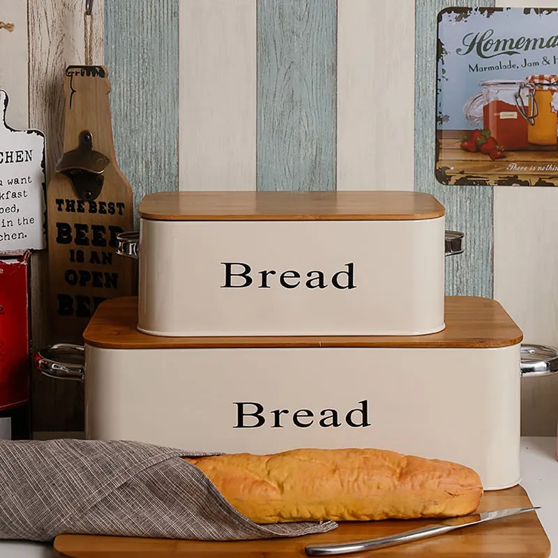 

Большая французская бамбуковая крышка, бинауральная коробка для хлеба, Большая маленькая коробка для хранения, прямоугольная Оцинкованная железная коробка, контейнер для хранения, Органайзер