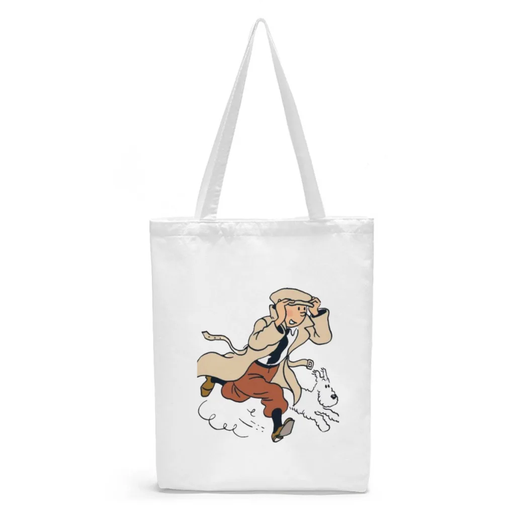 

Snowy Canvas Shopper Handbag The Adventures of Tintin Anime Shoulder Bags Adults Storage Pocket Shopping Vintage Pouch Tote Bag