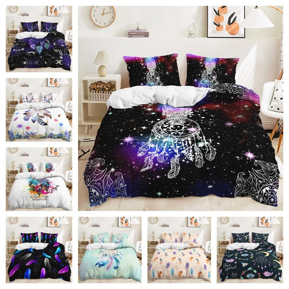 

Комплект постельного белья из трех предметов, комплект большого размера из 4-х предметов с изображением Ловца снов и перьев, домашний текстиль 3D