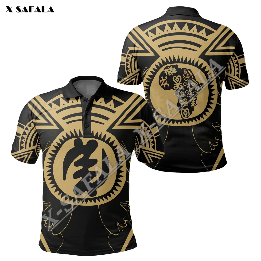 

Рубашка-поло мужская с 3D принтом, Повседневная Уличная одежда с тонким воротником и коротким рукавом, с символикой Африки Gye Nyame, 1
