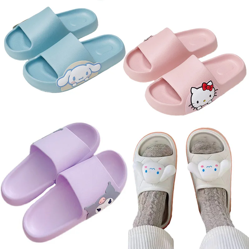 

Sanrioed Cartoon Slippers Kawaii Kuromi Cinnamoroll Mymelody Kt Cat Girl Summer Indoor Sandals Bathroom Bath Non-Slip Shoes Gift