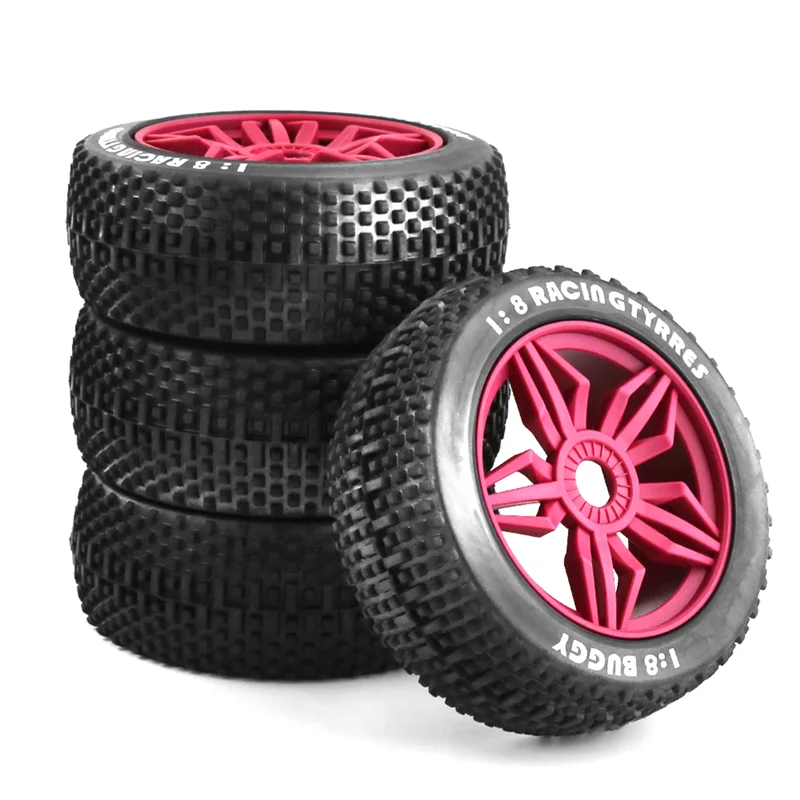 

116mm 1/8 Scale RC Buggy Tires 17mm Hex RC Wheels and Tires for ARRMA Typhon Redcat Team Losi VRX HPI HSP,Dark Red