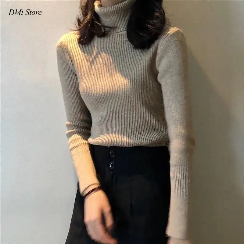 

DIMI Knitwear Solid Color Jumper Sweater Autumn and Winter Turtleneck Sweater Women's Slim Pullover Top Black Knit Sweater Basic