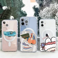 cartoon cute couple animation phone case for iphone 13 12 11 mini pro max transparent super magnetic magsafe cover