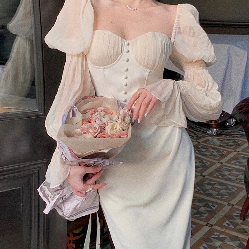 

Xiaomi Vintage Women Fashion Elegant Sleeve Midi Corset Maxi Dresses Evening Prom Female Party Lady Clothes Vestdios Summer