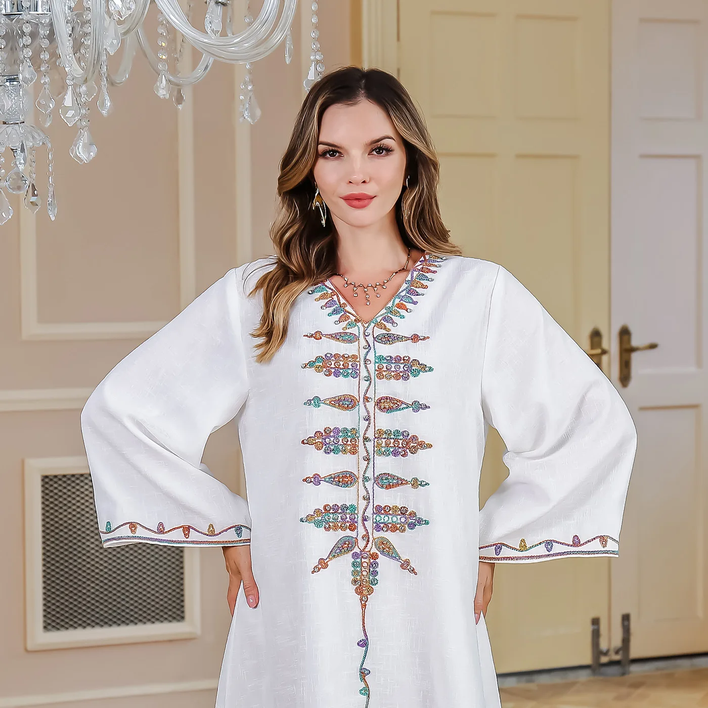 Дубай Абая платья с длинными рукавами и вышивкой для женщин элегантные