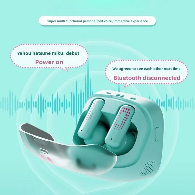 Фото Kawaii Hatsune Miku мультяшные беспроводные Bluetooth-наушники с небольшим сенсорным экраном, мягкий чехол в комплекте, супер милые аксессуары, милый подарок №3