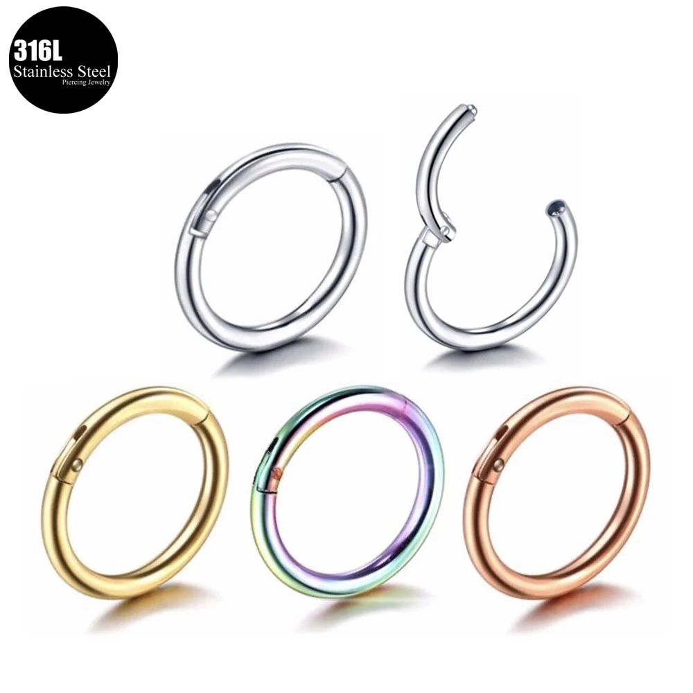 

1Pc 316L Stainless Steel Septum Nose Rings Hinged Segment Clicker Lip Ring Cartilage Earrings Tragus Helix Piercing Body Jewelry