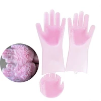 1pair magic silicone dishwashing scrubber dish cleaning brush gloves sponge rubber scrub gloves kitchen cleaning supplies