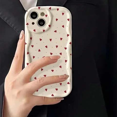 Чехол для телефона Love Heart для iPhone 17 16 15 Pro Max 11 13 12 Mini 14 Plus IPhone 15 17 Air Cover 3D Wavy Edge Мягкие прозрачные чехлы из ТПУ
