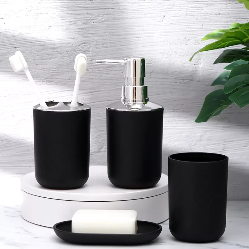 

NEW2023 Bathroom Accessories Set 4 Pieces Home Set Toothbrush Holder Soap Dispenser Mouthwash Cup Soap Dish Bathroom Essentials