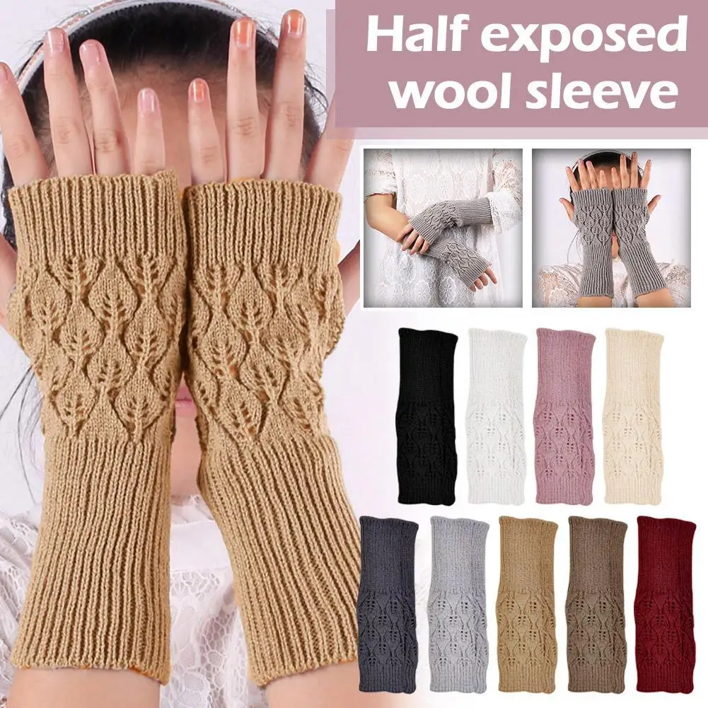 

Ins Korea Winter Warm Fingerless Knitted Gloves Women Color Stretch Mittens Exposed Finger Gloves Fingerless Arm Warmers