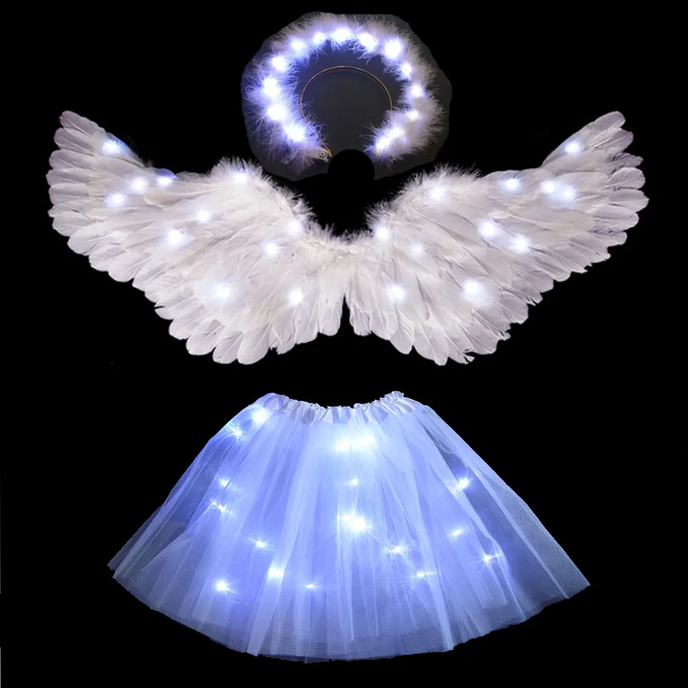 Женский/Детский/взрослый костюм для косплея светодиодная подсветка белое перо