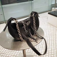 2022 new black soft leather shoulder bag versatile high quality underarm bag large capacity chain messenger bag for women