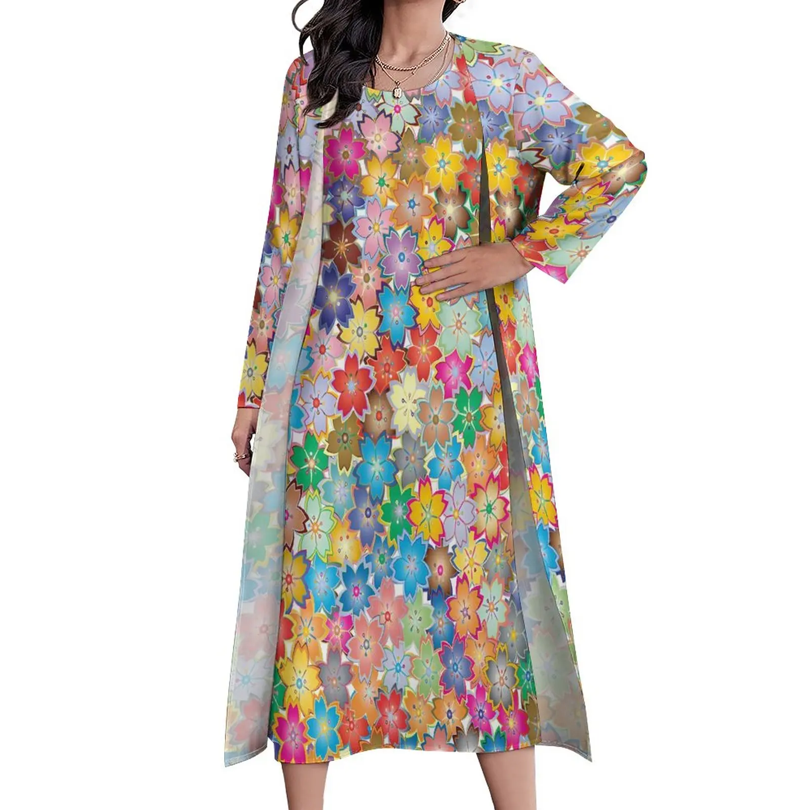 

Sweet Ditsy Floral Dress Colorful Flower Vintage Maxi Dress Aesthetic Boho Beach Long Dresses Spring Two Piece Custom Clothing