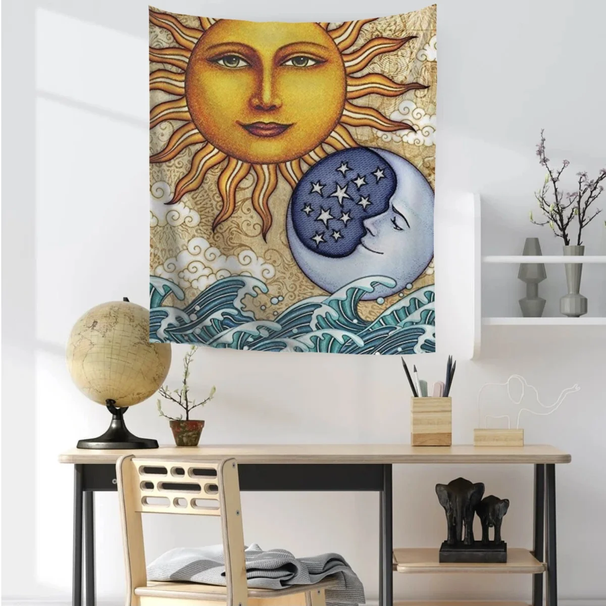 

Ocean Sunrise Vertical Tapestry Nature Art Bedroom Living Room Decor Blanket Sun and Moon Home Holiday Large Wall Hanging Gift