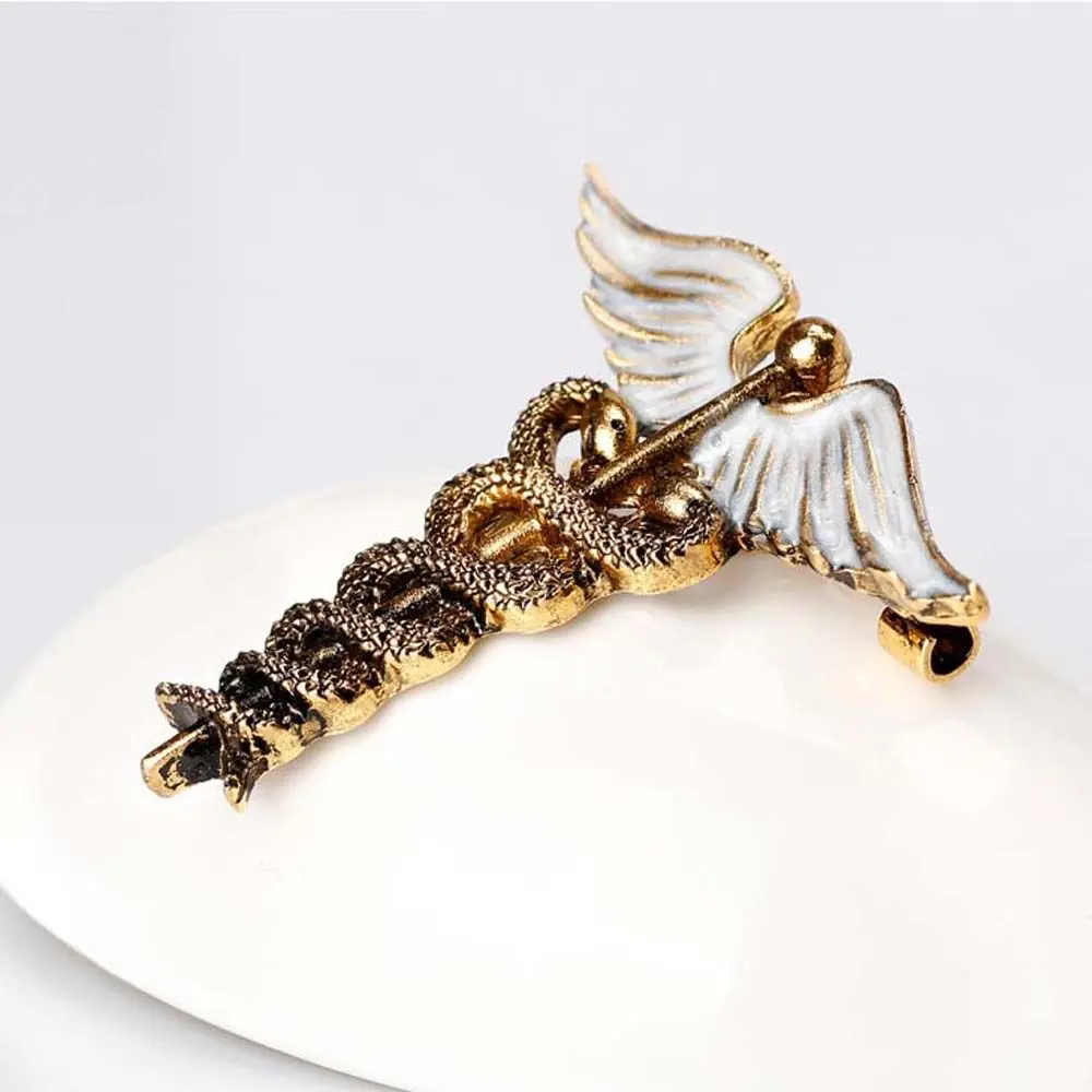 Ретро Винтаж Кадуцей Значок Змея Эмаль Металлический Воротник Одежда Корсаж