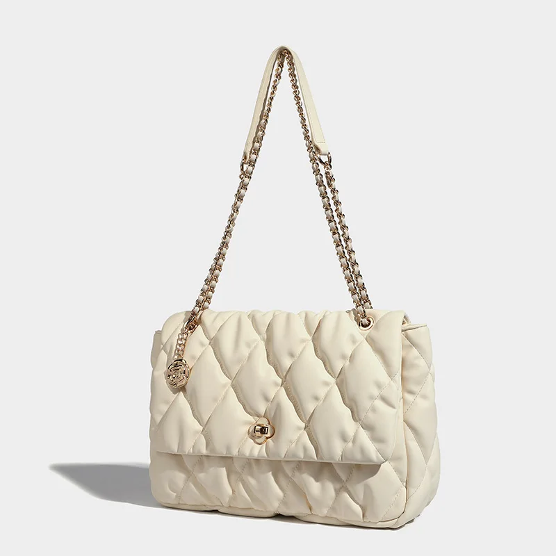 LOERSS Crossbody Bag Women Leather Rhombic Lattice Shoulder Bag Vintage Chain Underarm Bag Fashion Simple Female Shoulder Bags