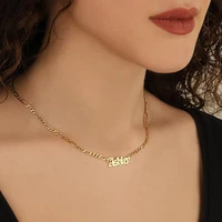 new personality letter pendant women choker stainless steel figaro chain necklace custom name fashion necklace gold jewelry gift