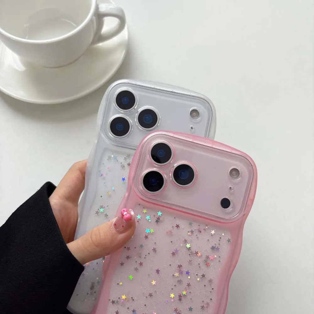 Фото Для iPhone 17 Air 17 Pro Max 17Pro Чехол для iPhone17 Симпатичный прозрачный капельный клей Star Shell Curly Wave Гибридный противоударный мягкий чехол Funda №4