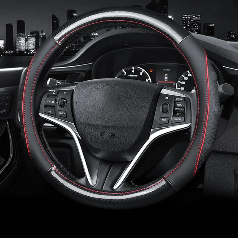 

Car Steering Wheel Cover High Quality Leather Carbon Fiber Non-slip No Smell Thin 38cm Auto Interior Decoration Accessories