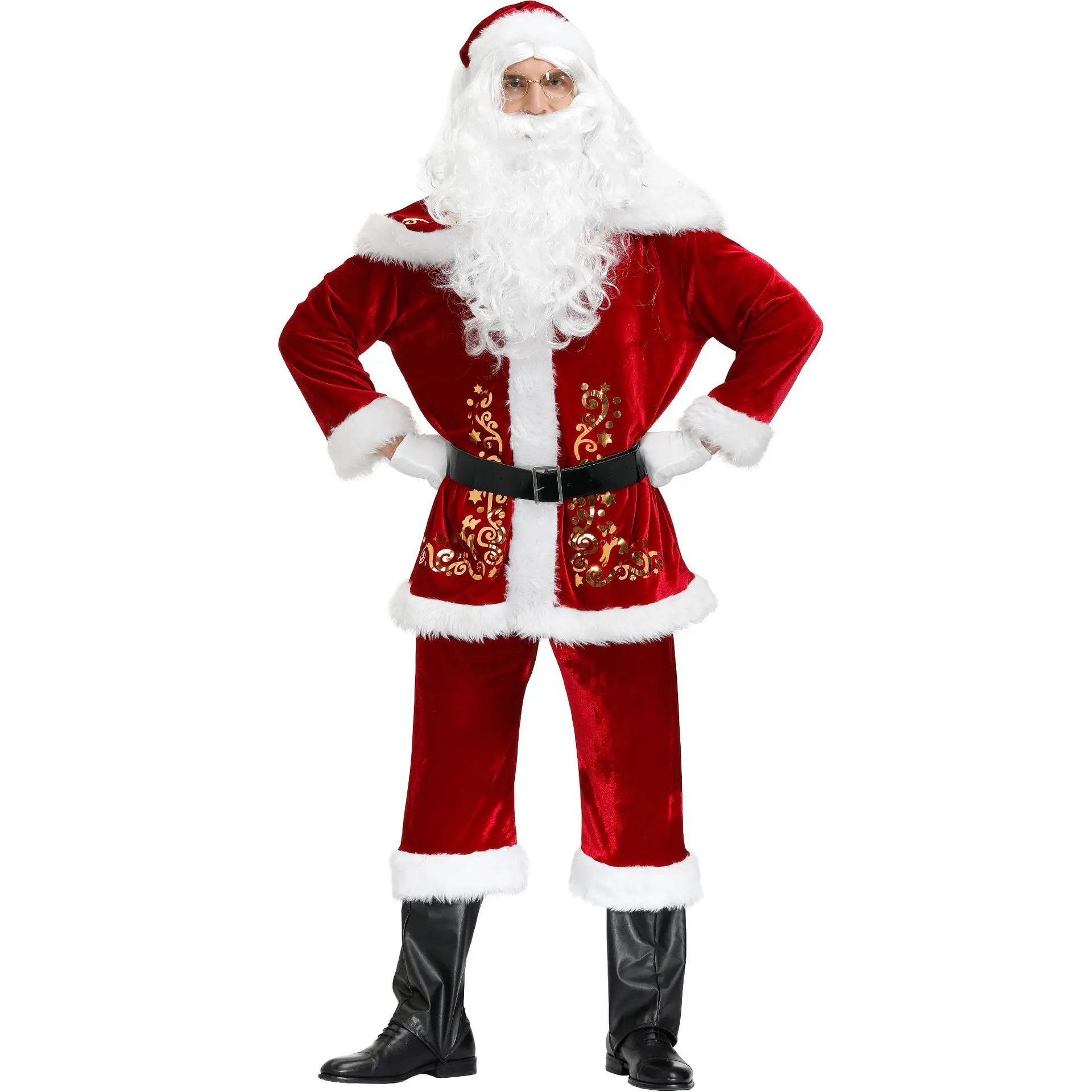 

Santa Claus Cosplay Costume Luxury Classic Gold Velvet Costume Christmas Party Costumes Unisex Outfit Halloween RolePlay