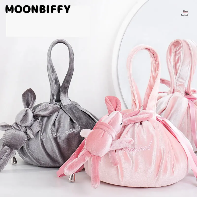 

Косметичка, модная круглая бархатная сумочка для макияжа, дорожный органайзер для макияжа на шнурке, Женский компактный набор, чехол, косме...