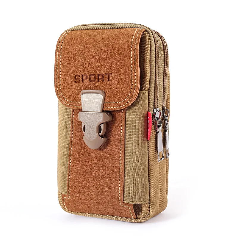 

New 6.5-inch Mobile Phone Waist Bag for Men Wearing Leather Belts on Construction Sites Multi-functional Vertical Canvas Bags