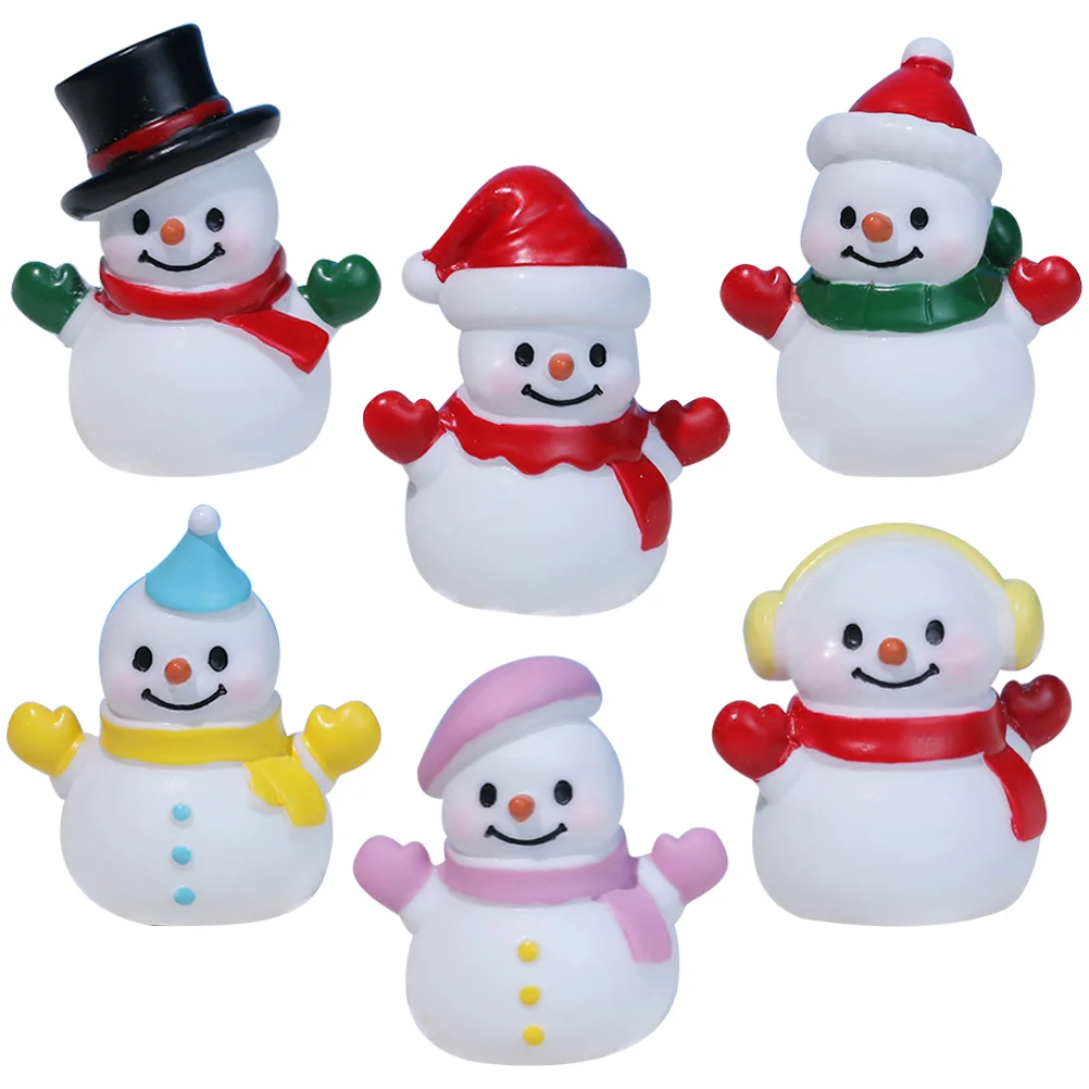 

6 Pcs Xmas Snowman Decor Room Bedroom Home Mini Figurine Figurines Fish Tank Decorations Resin Ornaments Desktop Statue