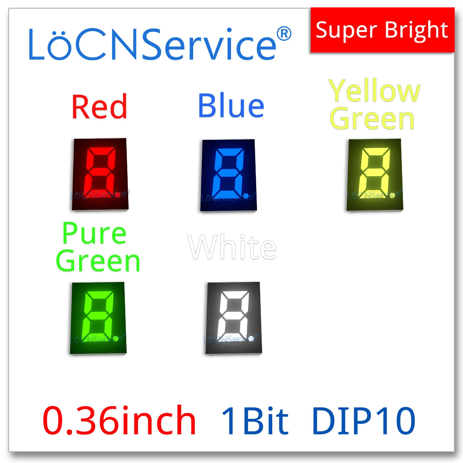 

LoCNService 30PCS 0.36Inch Digital Tube LED Display 1 Bit Red Yellow Green Blue White Common Anode / Cathode 7 Segment 0.36 inch