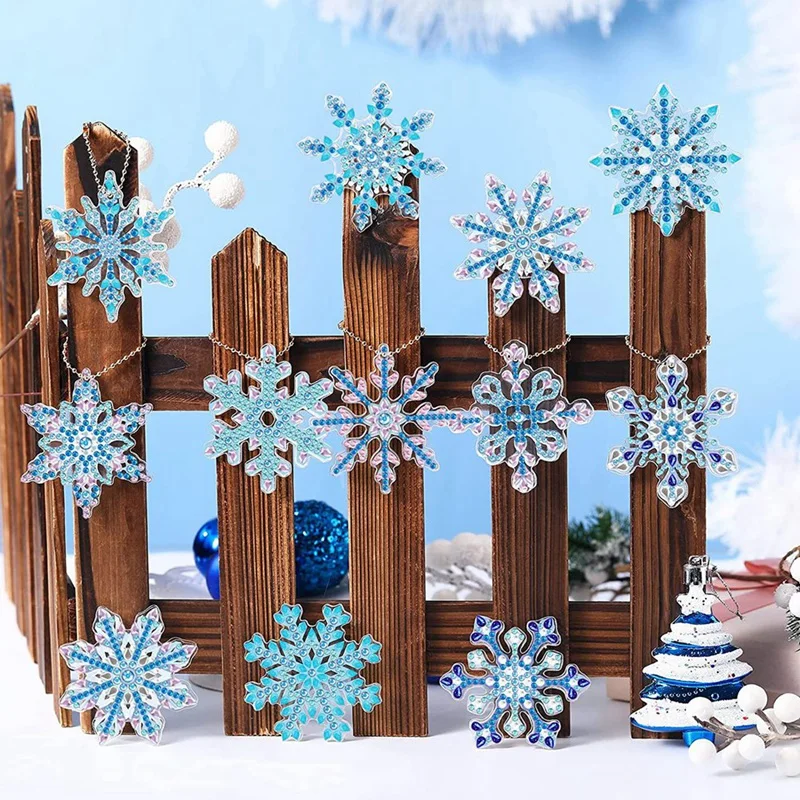 12ШТ DIY Алмазная живопись Снежинка Брелок для ключей Закладка Набор материалов