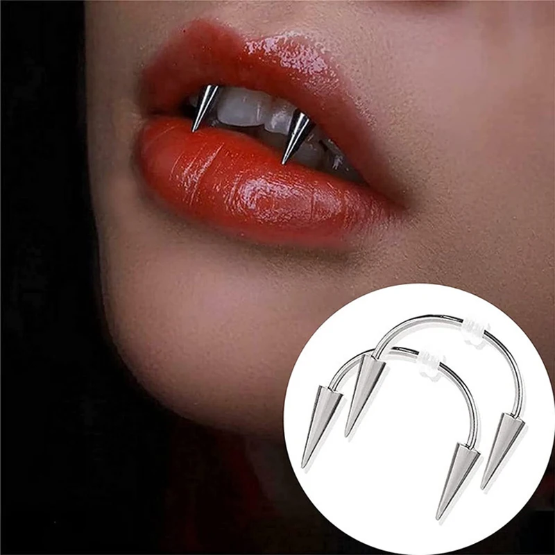 

1PC Dracula Nail Steel Smiley Piercing Jewelry Stainless Steel Septum Piercing Body Decorations Vampire Fangs Zombie Teeth Lady
