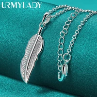 urmylady 925 sterling silver feather pendant 16 30 inch necklace snake chain for women wedding engagement charm jewelry