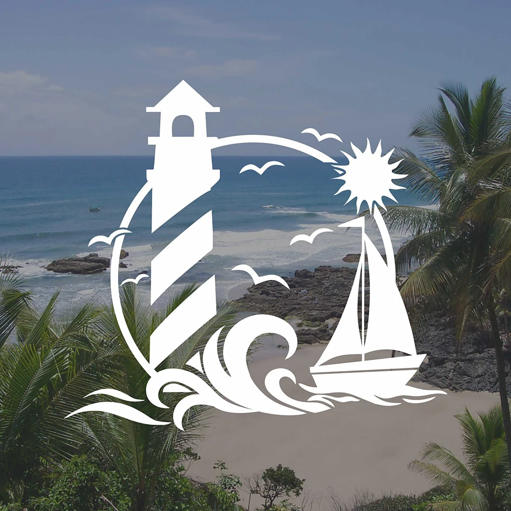 BEACH Lighthouse Sailboat SUNSET Car Sticker Adventure Nature Beach Laptop Palm Trees Vinyl Decal Tunning Auto Parts