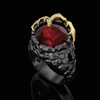 punk gothic rock personality gold two color ruby dragon ring new mens ring